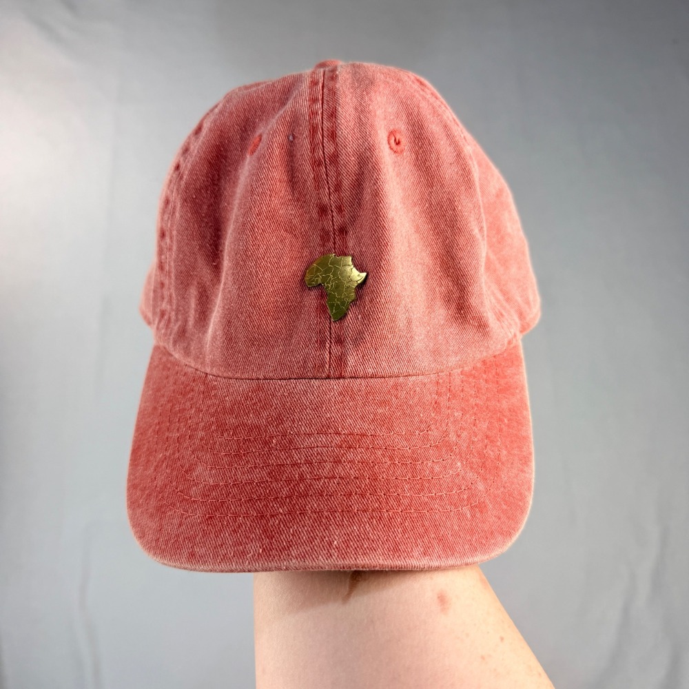 Newhattan Africa Gold Pin Dad Hat Faded Terracotta Red Cotton Baseball Cap OSFA